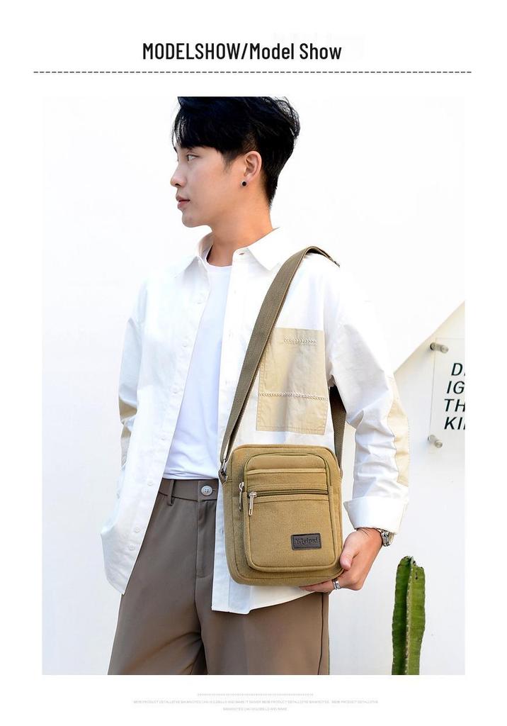 Men's Retro Fashion Canvas Crossbody Bag - Breathable, Solid Color Design