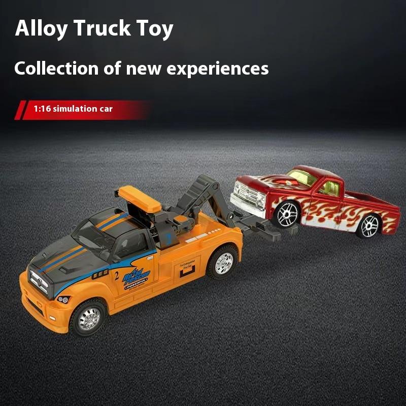 Metallic Flatbed Transporter Toy Car with Retro Power - Pull-Back Thrill for Young Auto Enthusiasts