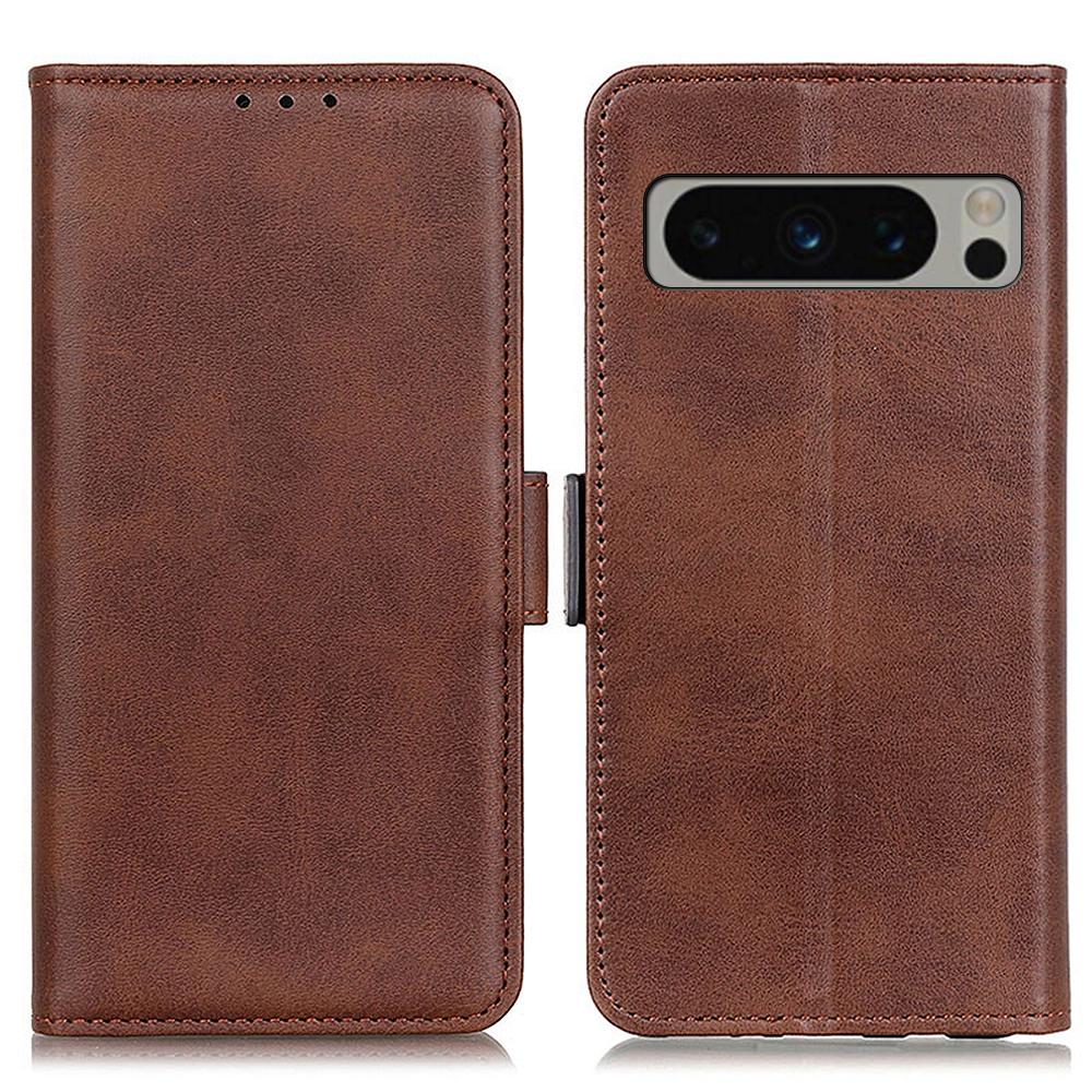 

For Google Pixel 8 Pro Protective Wallet Case Cowhide Texture Leather Stand Shockproof Phone Cover Brown
