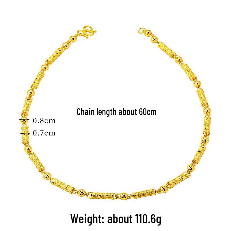 Retro Vietnamese Sand Gold Men's Necklace with Bead and Carved Column Design - Long-lasting Color Retention