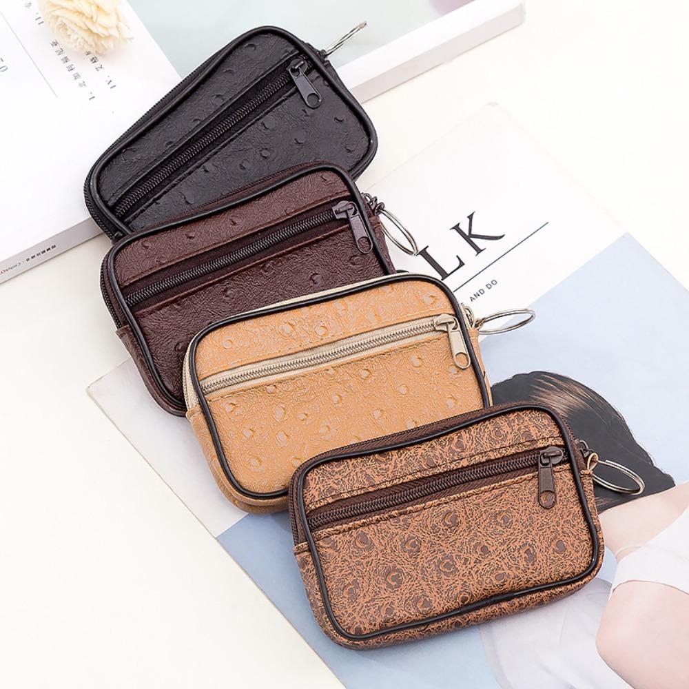 

Mini Small Coin Purse Rectangular Shape Key Holder Man Wallet Retro Fashion PU Leather Card Bag бежевий