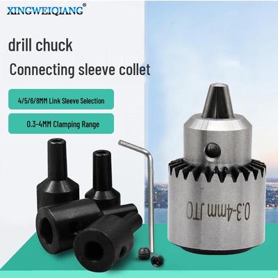 JT0 Micro Drill Chuck with Connecting Shaft, 0.3-4mm Capacity, Optional Bore Diameter: 4/5/6/8mm
