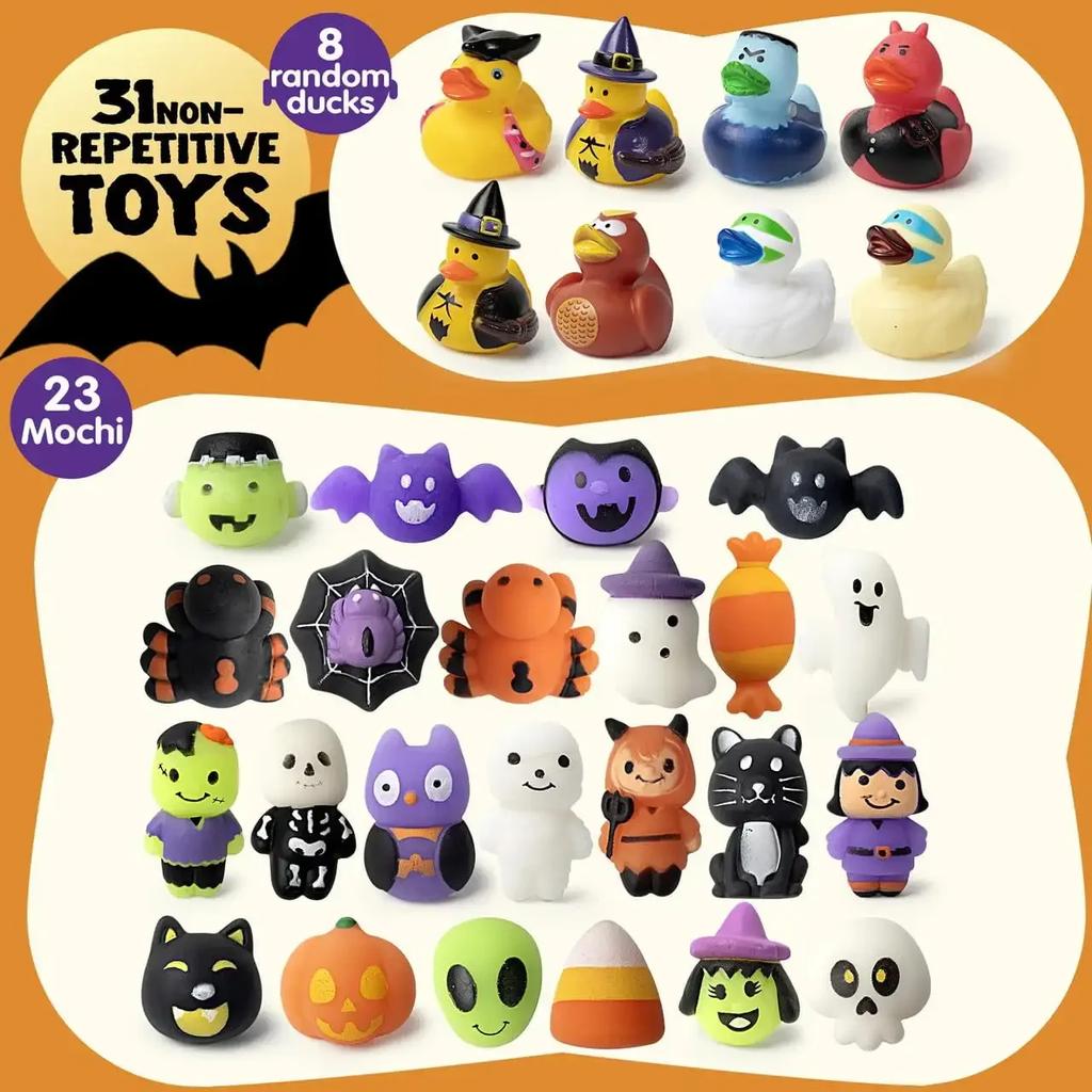 Joyfy 31 Pcs Halloween Advent Calendar Halloween Rubber Duck Advent Calendar for Halloween Countdown Calendar
