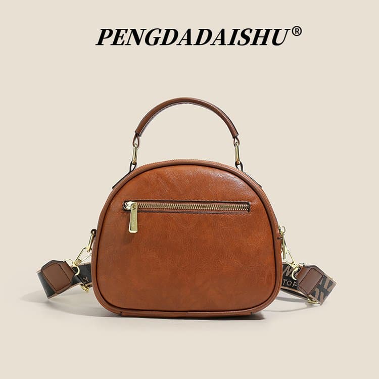 Vintage embossed soft leather small round bag women's shoulder bag