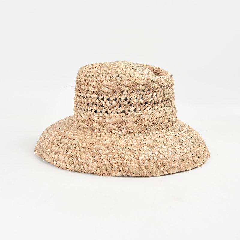 New French Retro Hollow Raffia Straw Bucket Hats Women Summer Travel Fashion Concave Top Sun Hats Ladies Hand Woven Beach Hat