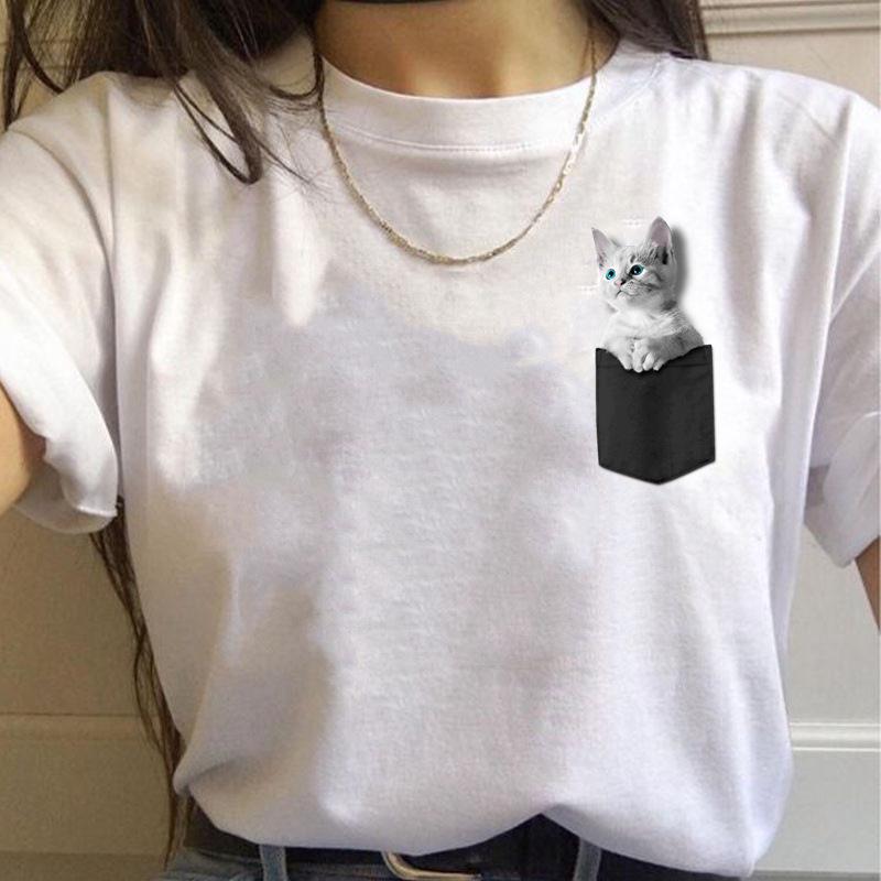 Korean Style Casual Short-Sleeved T-Shirt for Women Spring/Summer Cartoon Panda Print Loose Base Shirt Polyester Fabric