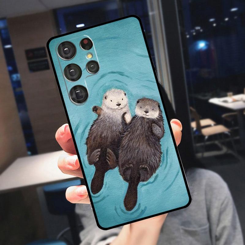 Cute Cartoon Otter Case For Samsung Galaxy S22 S23 Ultra S21 S20 FE S9 S10 Note 10 Plus Note 20 Ultra Cover