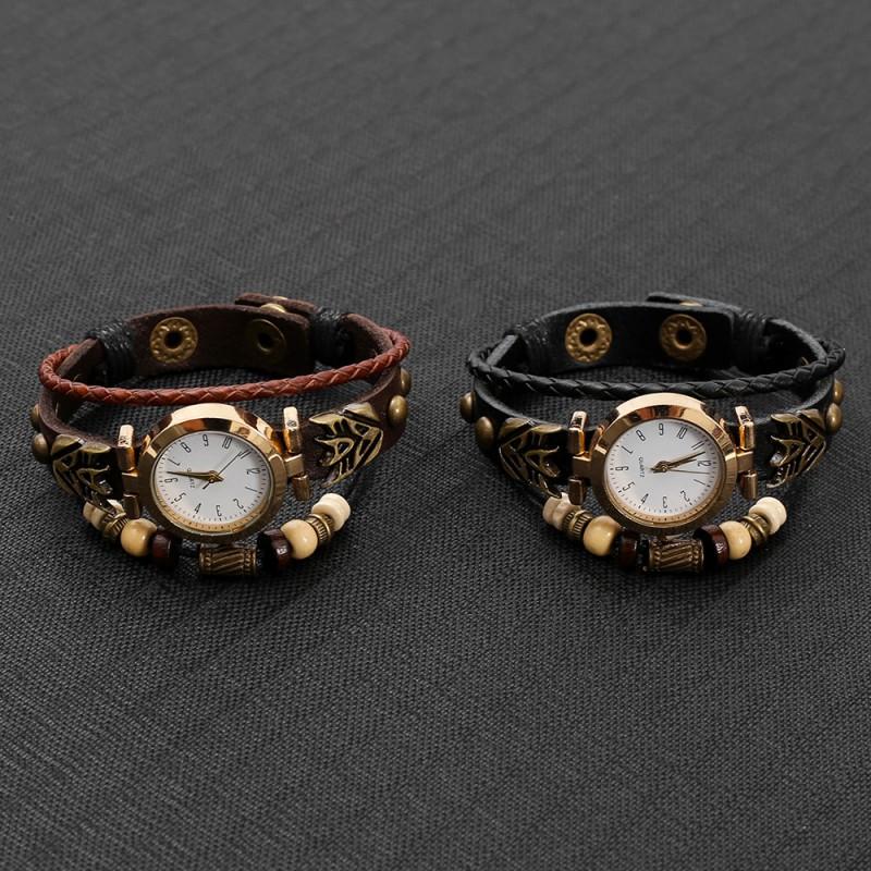 Minimalist Vintage Leather Quartz Watch Women Round Dial 28mm Punk Style Wristwatch With Braided Strap
