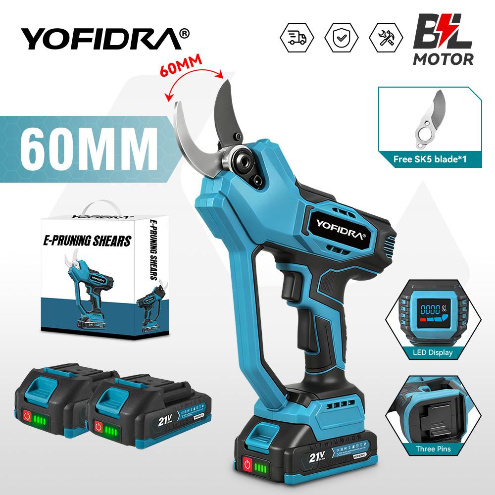 Yofidra 60mm KI Zahnräder Steuerung Bürstenlose Elektrische Astschere Akku Baum Bonsai Beschneidung Elektrische Schere Für Makita 21V Akku
