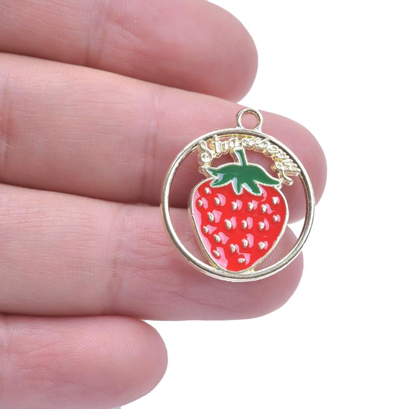 20 Stück Lebensmittel-Accessoires Rote Erdbeere Kirsche Emaille-Anhänger Für Schmuckherstellung Großhandel Frucht Banane Avocado Anhänger Anhänger-Zubehör