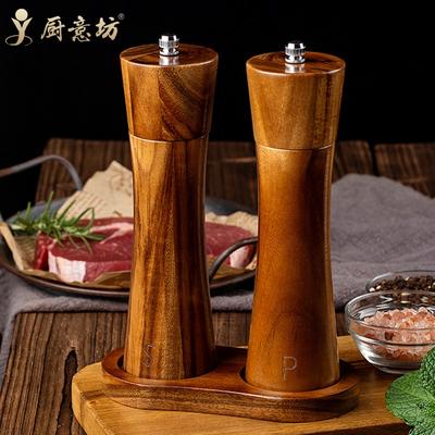 FLYMUYU Salt and Pepper Grinder Acacia Wooden Spice Mill with Strong Adjustable Ceramic Kitchen Cooking Tools
