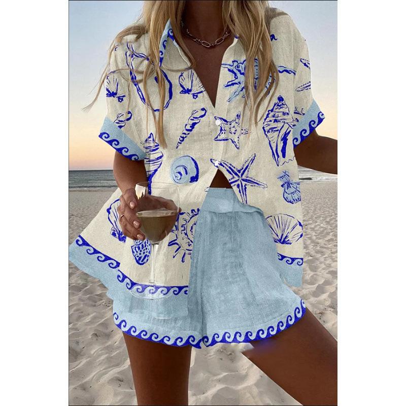 European and American Personalized Large Size Digital 1D Printing New Casual Summer Top Women's Suit 1116