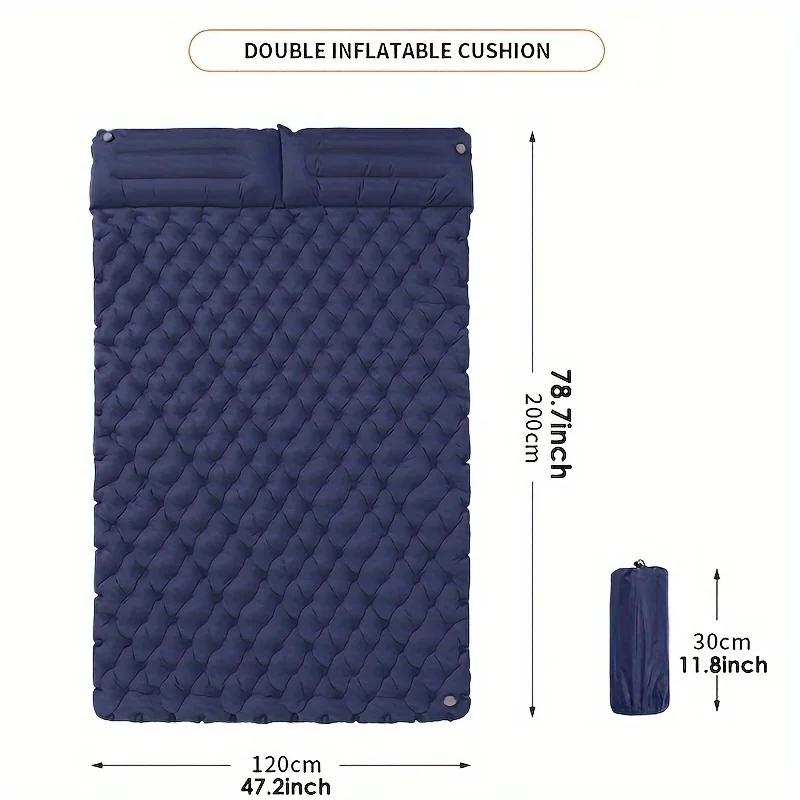 Double Layered Self-Inflating Camping Air Pad Rectangular 2Person TPU Sleeping Mat Portable Moisture-Proof Nylon for Outdoor Use