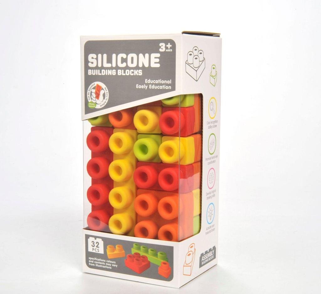 Silicone Teething Building Blocks for Babies - Chewable, Large Pieces, Early Education Toy for 6+ Months