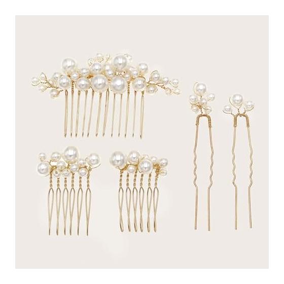 SZSL Pearl Hair Pins, Set of 5, 3 Styles, U-Pin Hair Accessories for Wedding, Party, Kids, Graduation, Formal Occasions, Gold