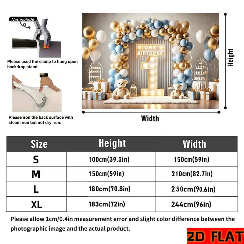 2D Neutral Blue Gold First Birthday Backdrop Banner Baby Boy Happy Birthday Party Decor Background