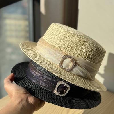 2026New Summer Straw Hat with British Retro Style, Short Brim Fedora for Women, Flat Brim Sunshade Beach Hat, Jazz Hat
