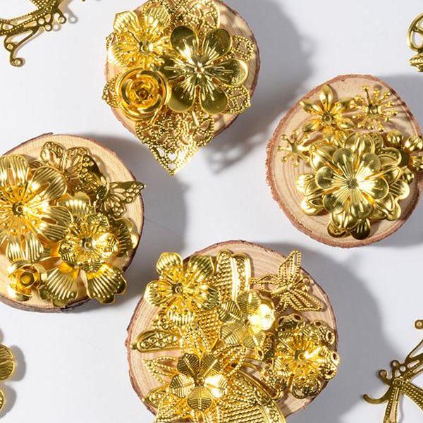 Handmade Metal Flower Hairpin DIY Kit: Golden Applique & Ancient Style Mix