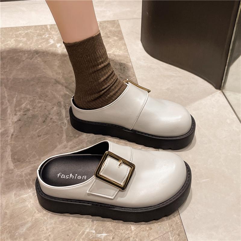 Women's Fashion Slippers Cover Toe Platform Sole Slingbacks One Kick Single Shoes Outdoor Fashion All-match Lazy Half Slippers