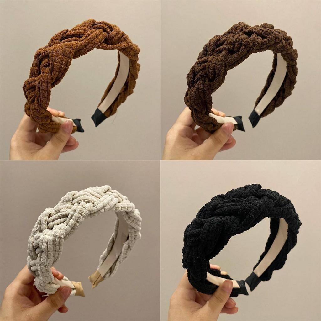 Gemütliche Handgefertigte Plüsch Winter Haarklammer Stirnband in Tiefem Kaffee Fischgrätenmuster