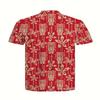 Red Fashion Digital Print Men's Hawaiian Vacation Style Short Sleeved Shirt for Summer Quick Drying Outdoor Activities