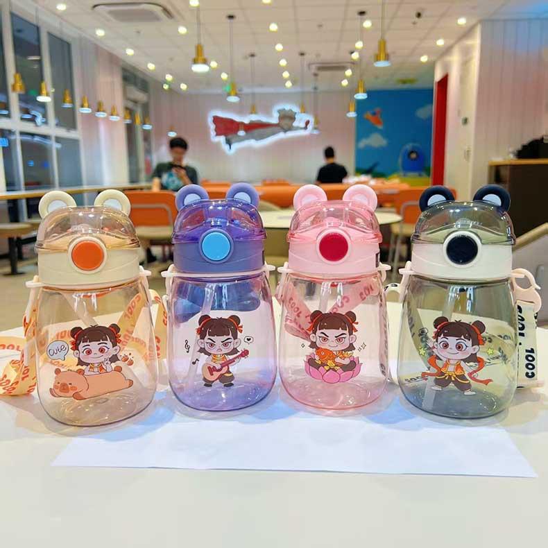 Water bottle New student kettle Children's straw cup Hand rope Outdoor sports water bottle Female student cartoon water cup