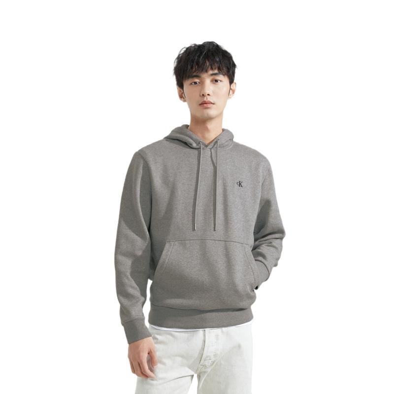 Calvin Klein Embroidered Letter Fleece Drawstring Hoodie Men Hoodies Coconut-Gray 40QM431-CVP