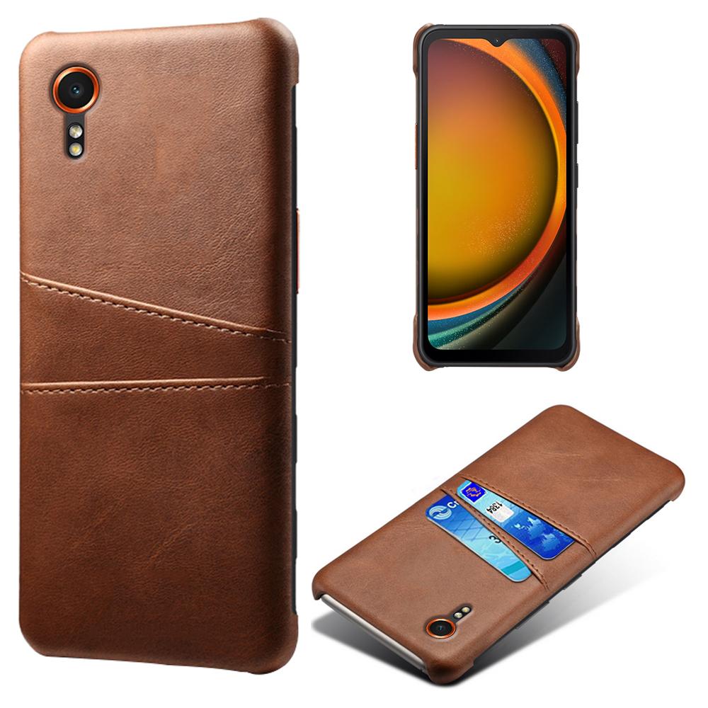 

For Samsung Galaxy Xcover7 Case Hard PC Scratch-proof Phone Cover with Dual Card Holder Brown