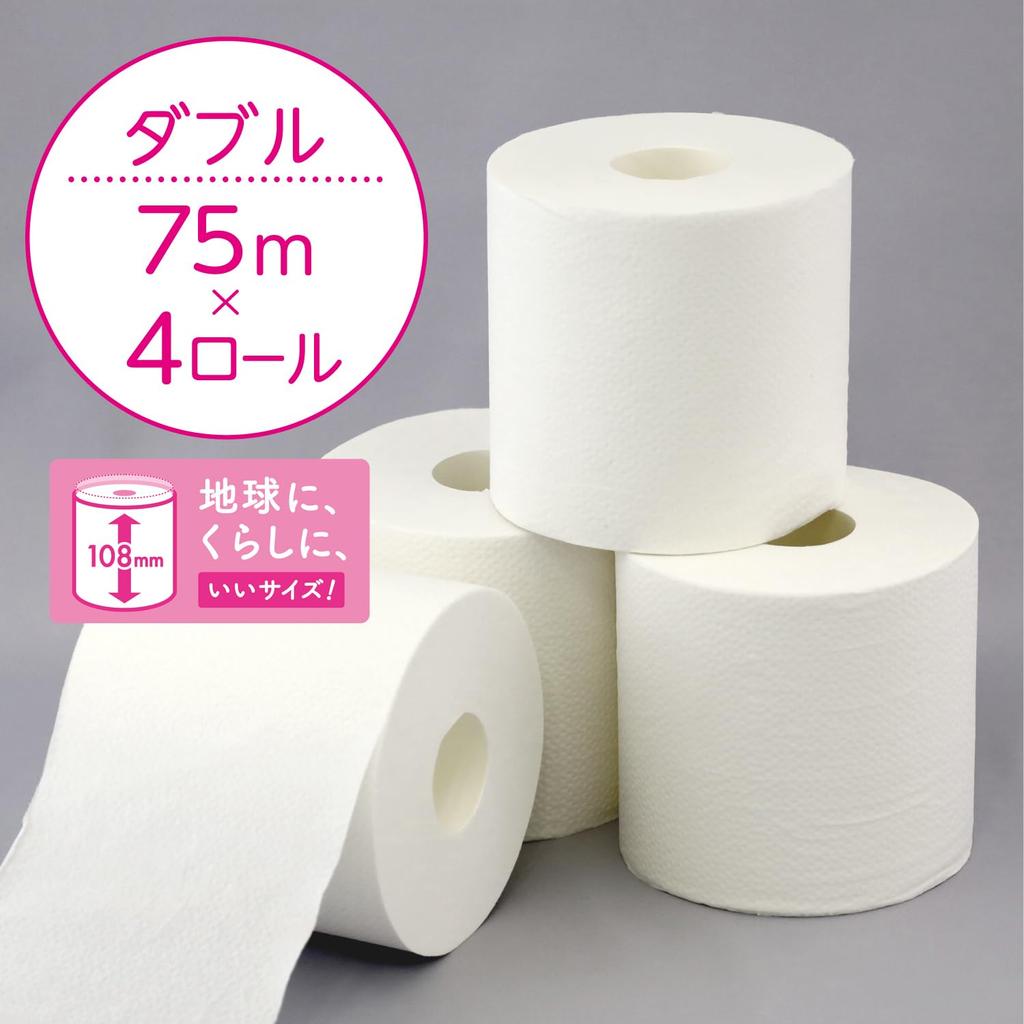 toilet 3 times longer 75m bulk pack rolls x 2 with flower design and original tissues Double-ply paper, lasting, (4 bags), included.