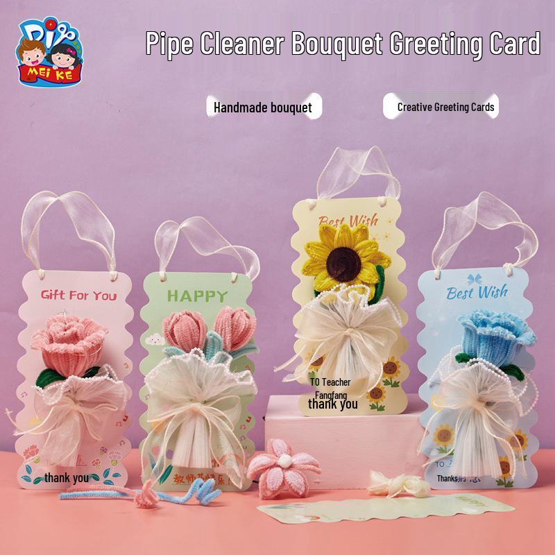 Handmade DIY Pipe Cleaner Flower Bouquet Card Kit for Teacher s Day Gifts
