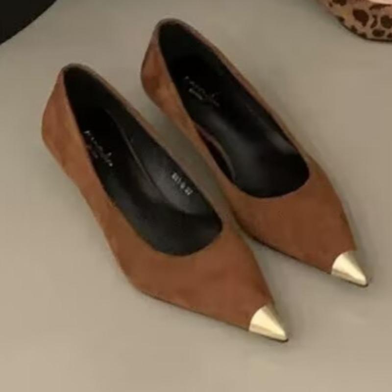 Autumn New Thin Heel Single Shoes Women's Fashion Pointed Shallow Mouth Suede Non-slip Low-top Shoes