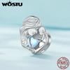 WOSTU 925 Silver Moonstone Charms Heart Beads Astronaut Moon Pendant Fit Bracelet DIY Necklace Jewelry Making