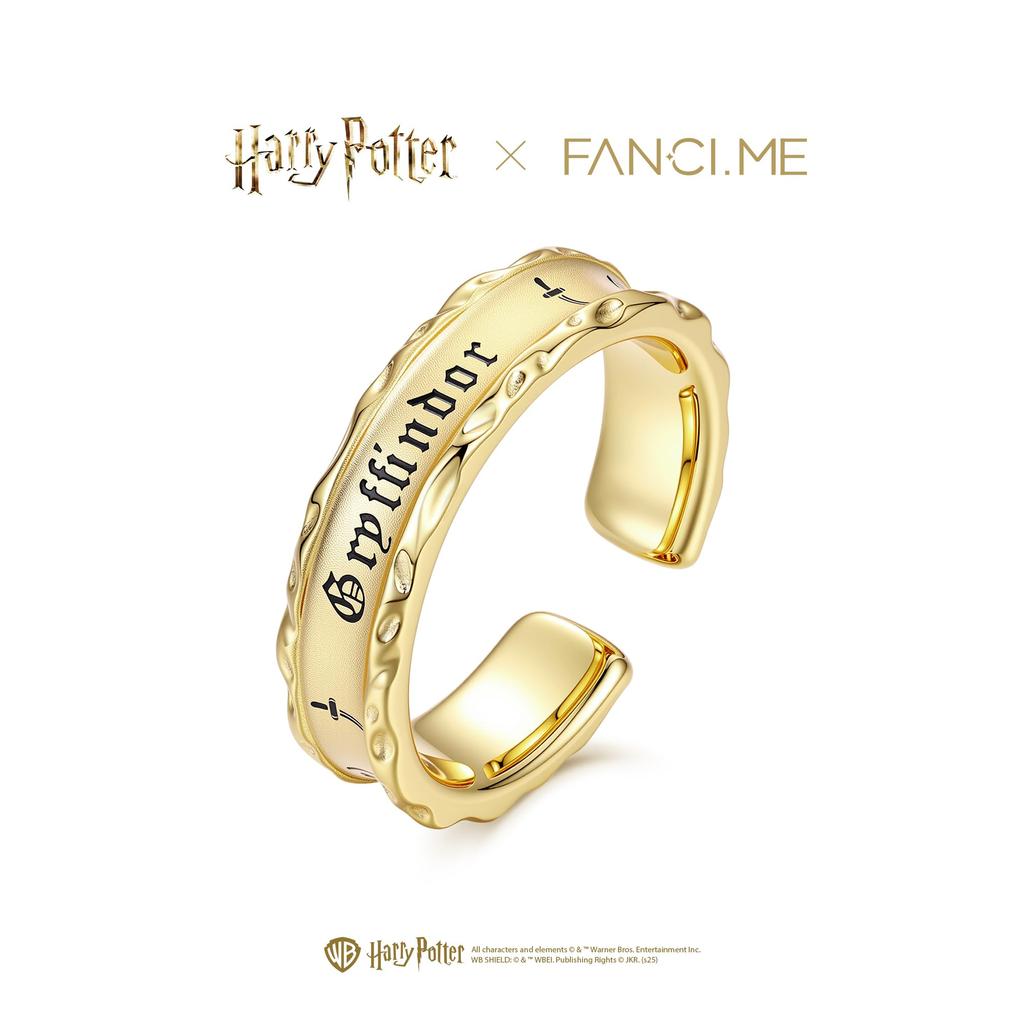 X Harry Potter Official Collaboration Gryffindor Ring Adjustable Sizes 14-16 Open Rig Gold-Tone Silver Base Metal Harry Potter Exclusive Box