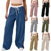Women Casual Wide Leg Pants With Pockets Drawstring Color Block Suit Pants