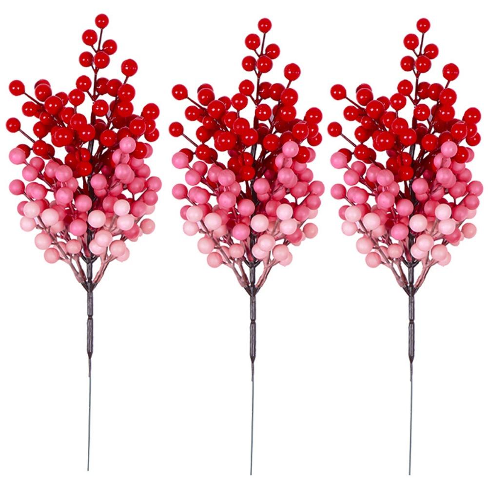 Set of 3 Artificial Red Berry Vines 40cm Long Decorative Garland Branches for Home Decoration and Seasonal Displays