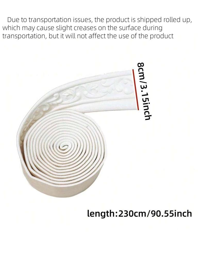 1pc 230cm/90.55in 3D Foam Wall Decorative Line Self-adhesive Skirting Board Wallpaper Wall Sticker for Home Decoration