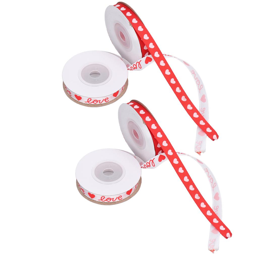 4 Rolls Heart Printed Fabric Ribbons Delicate Patterns Valentine"s Day Ribbons for Wedding