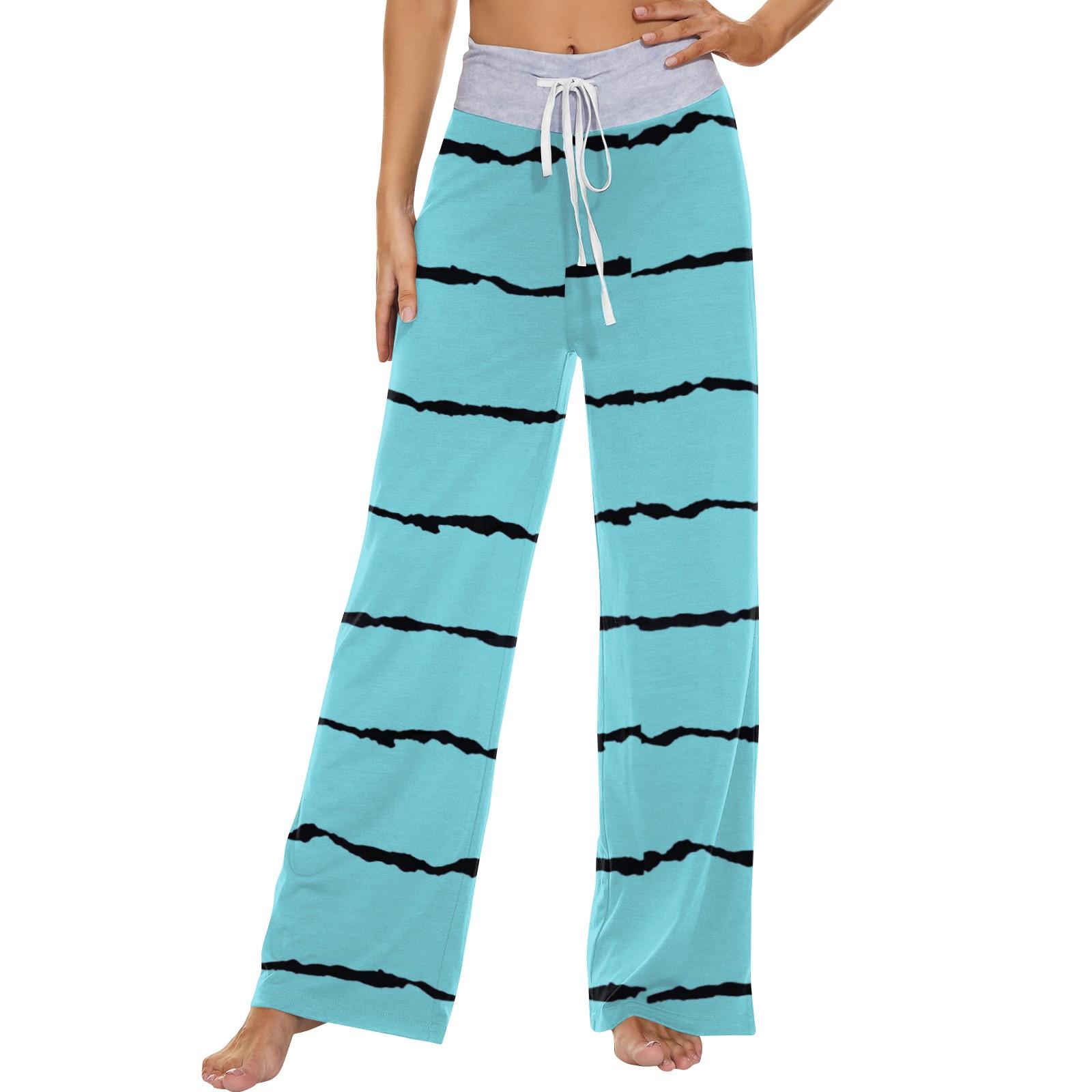 

Жіночі модні повсякденні зручні піжамні штани Штани з широкими штанинами з принтом і шнурком XXL світло-синій колір