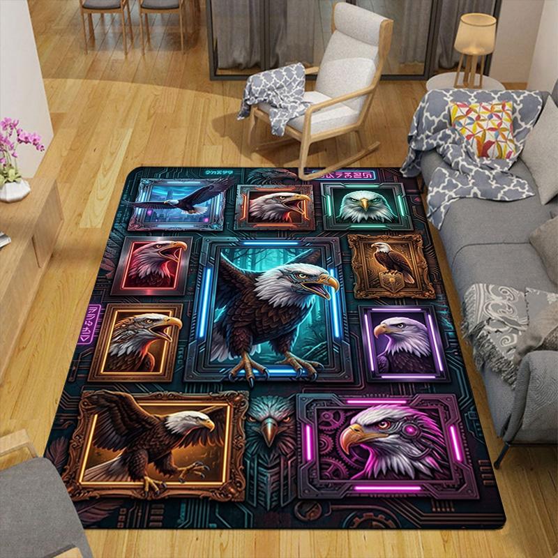 Eagle Frames Neon Artwork Pattern Rug Floor Mat for Living Room or Bedroom Soft and Comfortable Carpet a Gift for Birthday and Holiday.