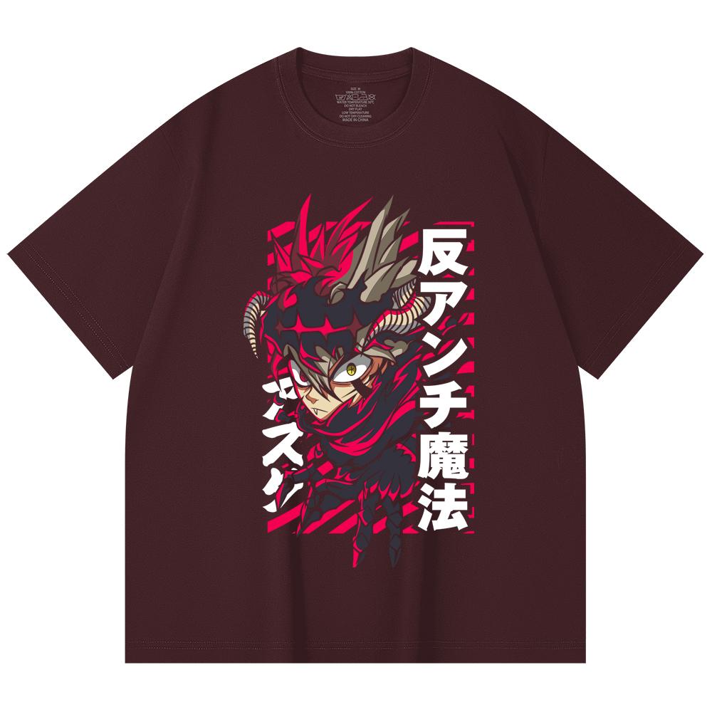 

230 Gsm 100% Cotton Black Clover V5 Asta Demon Print Unisex Heavy Cotton T Shirt 2XL вина червоного кольору