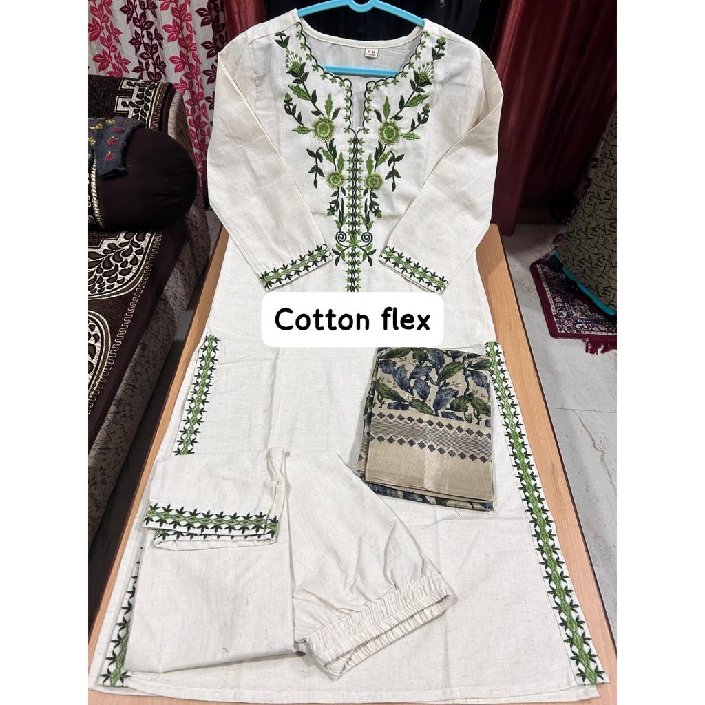 Cotton Flex Kurti Pant Dupatta Set Indian Bollywood Ethnic Salwar Kameez Dress