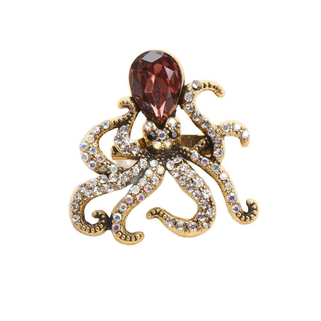 Ocean Series Octopus Animal Brooch With Rhinestone Embellishments For Fashion Office Women