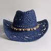 Bright Yellow Cowboy Straw Hats Beach Women Men  Shell and Pearl Accessories  Out Western Wide Brim Sun Hat  Sombrero