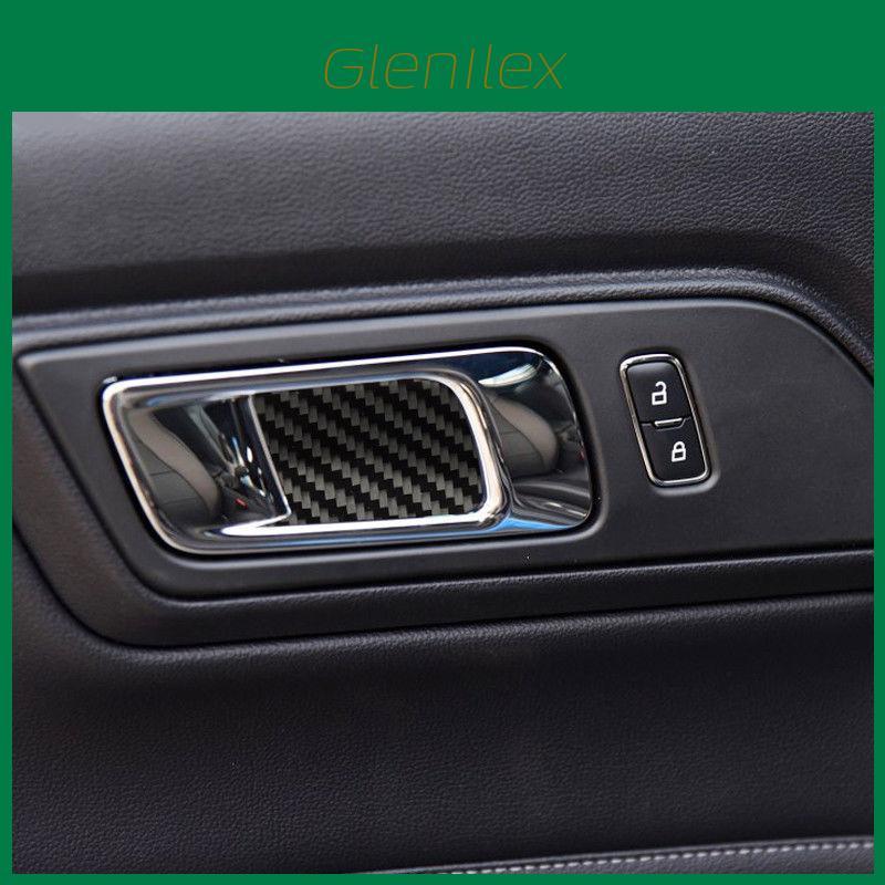 Glossy Carbon Fiber Door Handles Bowl Trim Cover Decal For Ford Mustang 2015-2017