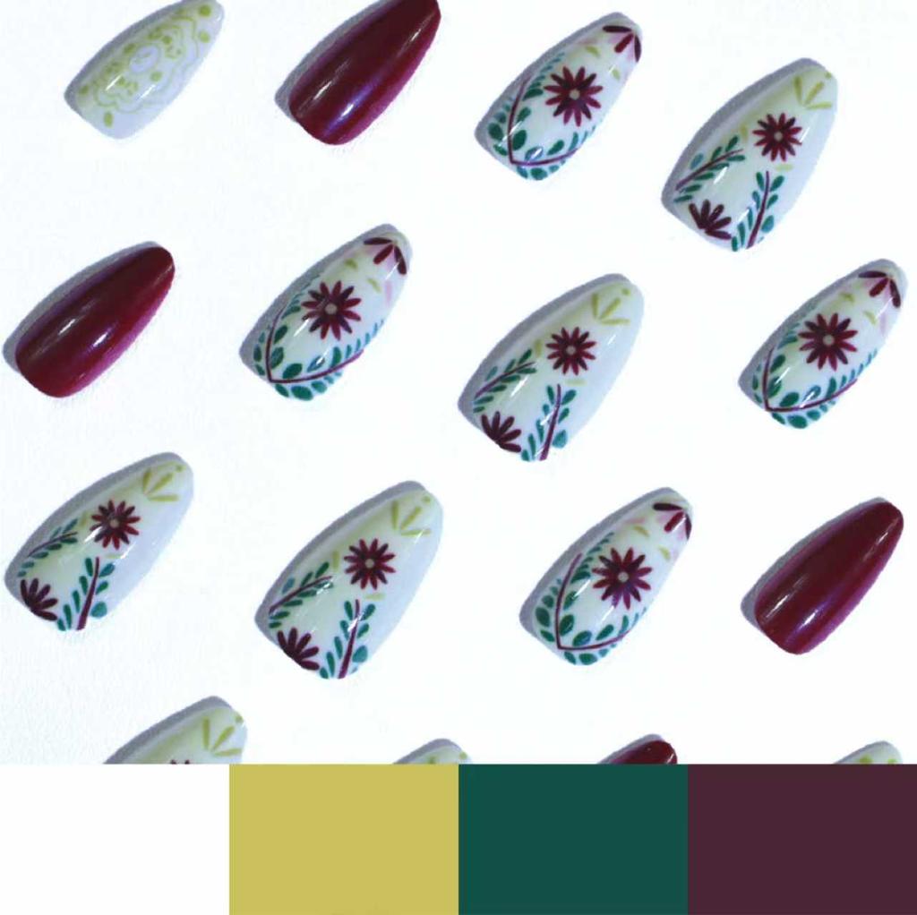 Europe, America, autumn and winter nail art wear nail simple fashion flower leaf gold pattern almond wear nail