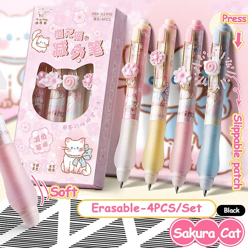 4Pcs/Box Cartoon Erasable Press Gel Pen Quick Drying Neutral Pen 0.5Mm Ballpoint Pen Student Writing Tool Cute Stationery Gift