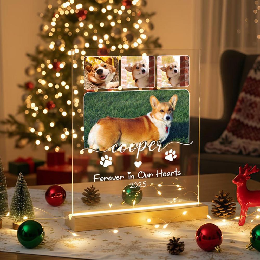 Custom Pet Happy Moments LED Night Light Personalized Pet Photo Acrylic Wooden Lamp Cherished Pet Birthday Keepsake Ideal Gift