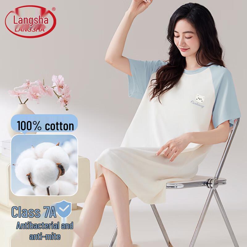 Langsasha Women s Pure Cotton Short Sleeve Nightdress M