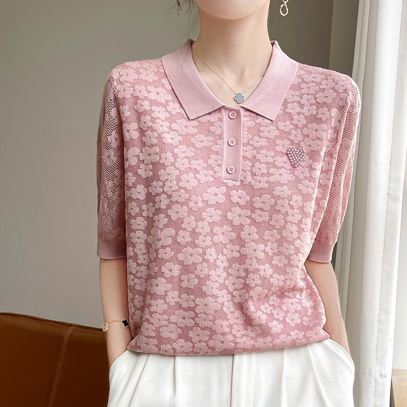POLO Sweater Tennis Short-sleeved Summer Women's Thin Versatile Age-reducing Casual Top