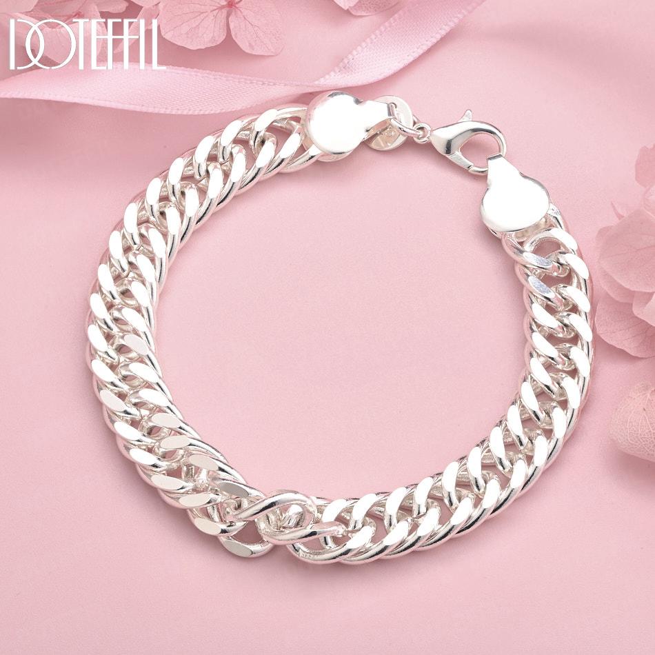 

925 Sterling Silver Wedding Jewelry 10mm Side Chain Bracelet 20cm